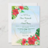 Hibiscus Tropical Floral Beach Wedding Kaart (Voorkant)