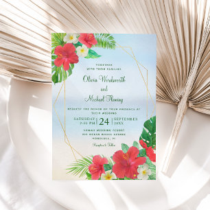 Hibiscus Tropical Floral Beach Wedding Kaart