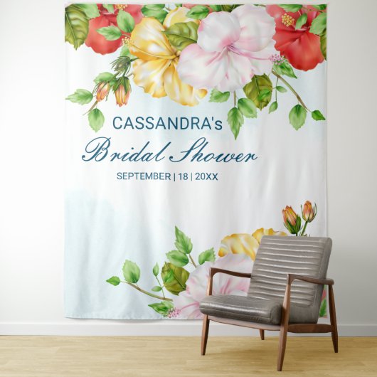 Hibiscus Tropical Floral Wedding Backdrop Wandkleed (In situ)