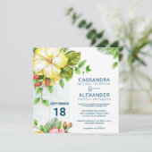 Hibiscus Tropical Floral Wedding Invitation Kaart (Staand voorkant)