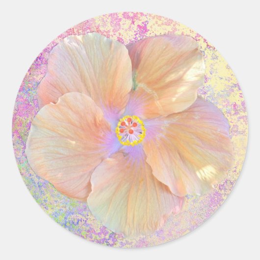 Hibiscus tropical flower iridescent look pink gold ronde sticker (Voorkant)