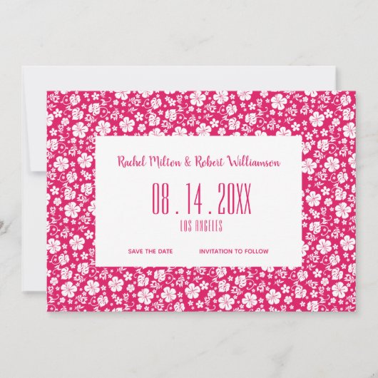 Hibiscus Tropical Hot Pink Weddenschap Save The Date (Voorkant)