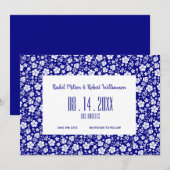 Hibiscus Tropical Navy Blue Wedding Save The Date (Voorkant / Achterkant)
