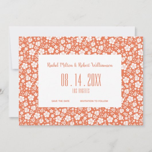 Hibiscus Tropical Peach Wedding Save The Date (Voorkant)
