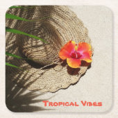 Hibiscus Tropical Vibes Straw Pet Kartonnen Onderzetters (Voorkant)