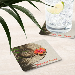 Hibiscus Tropical Vibes Straw Pet Kartonnen Onderzetters