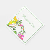 Hibiscus tropisch bloemengroen roze geel wit servet (Hoek)