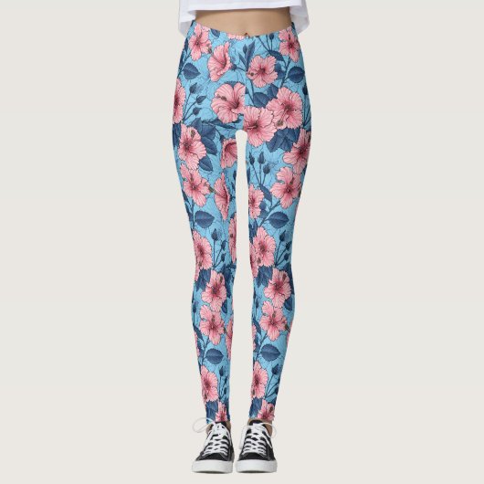 Hibiscus Tropisch Bloemmotief Leggings (Voorkant)