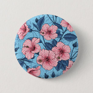Hibiscus Tropisch Bloempatroon Ronde Button 5,7 Cm