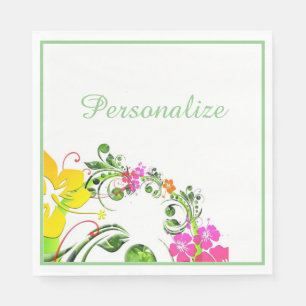Hibiscus tropische bloem groen roze geel wit servet