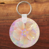 Hibiscus tropische bloem roze en gouden schattige  sleutelhanger (Voorkant)
