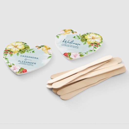 Hibiscus Tropische Bloemen Huwelijk Hand Fan Handwaaier (Niet-gemonteerd)