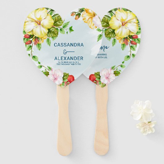 Hibiscus Tropische Bloemen Huwelijk Hand Fan Handwaaier (Voorkant en achterkant)