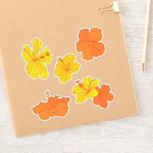 Hibiscus Tropische bloemen in geel en Sinaasappel Sticker