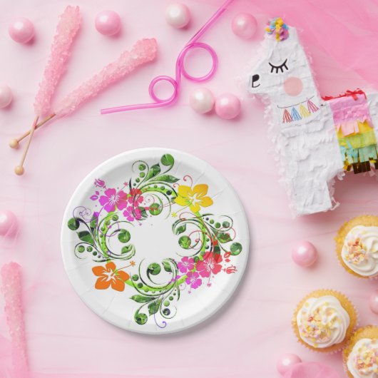 Hibiscus tropische bloemenkrans elegant Hawaïaans Papieren Bordje (Feest)