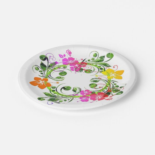 Hibiscus tropische bloemenkrans elegant Hawaïaans Papieren Bordje (Gekanteld)