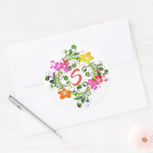 Hibiscus tropische bloemenkrans groen roze geel ronde sticker (Envelop)