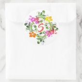 Hibiscus tropische bloemenkrans groen roze geel ronde sticker (Tas)