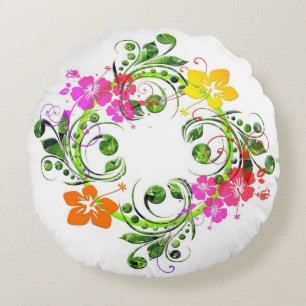 Hibiscus tropische bloemenkrans kleurrijk Hawaïaan Rond Kussen