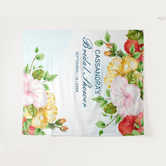 Hibiscus Tropische Bloemige Trouw Achtergrond Wandkleed (Voorkant (horizontaal))