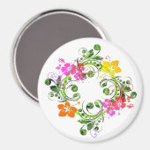 Hibiscus tropische bloemkrans groen roze geel magneet (Voorkant / Achterkant)