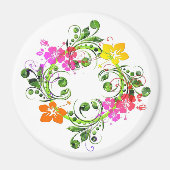 Hibiscus tropische bloemkrans groen roze geel magneet (Voorkant)