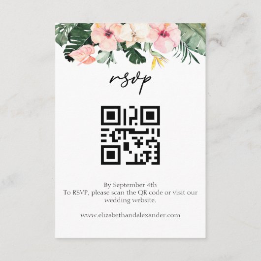Hibiscus Tropische bruiloft Details | RSVP | QR-co Informatiekaartje (Achterkant)