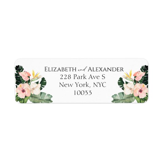Hibiscus Tropische Bruiloft Retouradres Label (Voorkant)