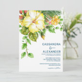 Hibiscus Tropische bruiloft uitnodiging (Staand voorkant)