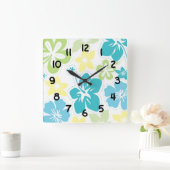 Hibiscus tropische hawaïaanse bloemen florale deco vierkante klok (Huis)