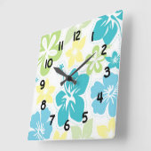 Hibiscus tropische hawaïaanse bloemen florale deco vierkante klok (Hoek)