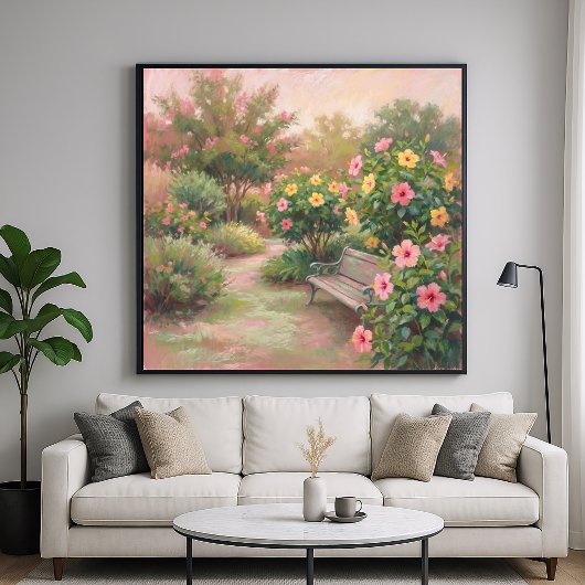 Hibiscus Tuin - Pastel Schilderstijl Poster