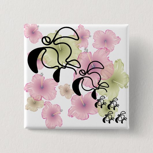 Hibiscus-Turtle-Family Vierkante Button 5,1 Cm (Voorkant)