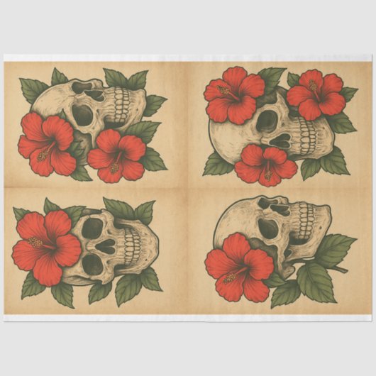 Hibiscus versierd schedel Collectie decoupage papi Tissuepapier (Voorkant)