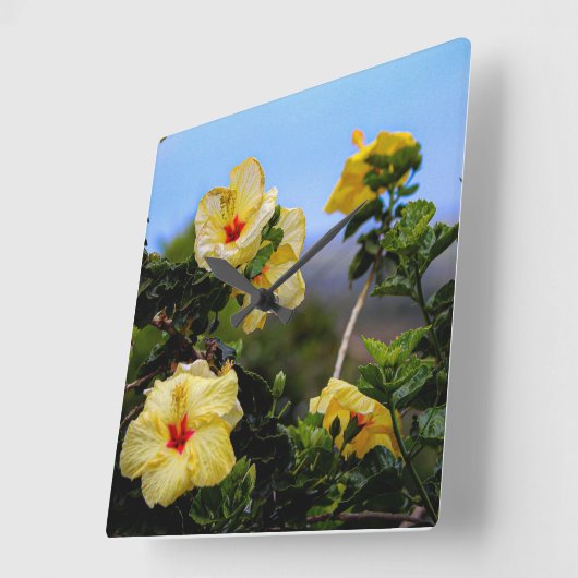 HIbiscus vierkant Maui wandklok (Hoek)