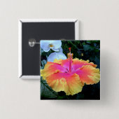 hibiscus vierkante button 5,1 cm (Voorkant /achterkant)