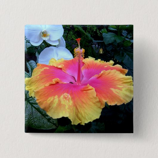 hibiscus vierkante button 5,1 cm (Voorkant)