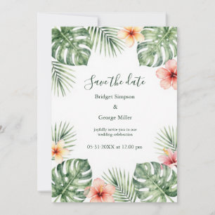 Hibiscus Vintage Hawaï Bloemrijke Tropische Bruilo Kaart
