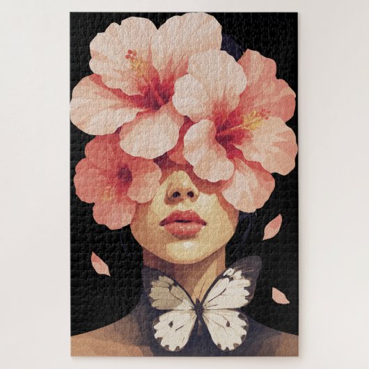 Hibiscus & Vlinder – Modern Bloem Botanisch Legpuzzel (Verticaal)
