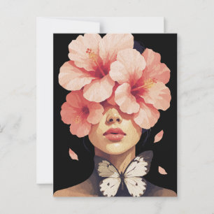 Hibiscus & Vlinder – Moderne Bloemige Botanische K Briefkaart