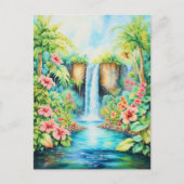 Hibiscus waterval in tropische tuin olieverfschild briefkaart (Voorkant)