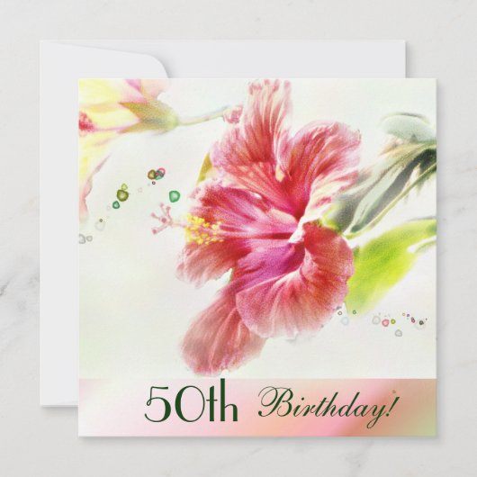Hibiscus Waterverf 50th Birthday Party Invitation Kaart (Voorkant)