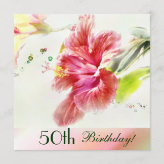 Hibiscus Waterverf 50th Birthday Party Invitation Kaart