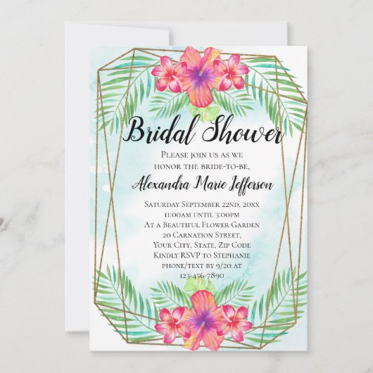 Hibiscus Waterverf Bloeddoorsnede Vrijgezellenfees Kaart (Voorkant)