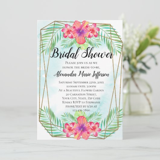 Hibiscus Waterverf Bloeddoorsnede Vrijgezellenfees Kaart (Staand voorkant)