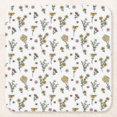 Hibiscus Waterverf Botanisch Bloeiend Naadloos Kartonnen Onderzetters (Voorkant)