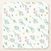 Hibiscus Waterverf Botanisch Bloeiend Naadloos Kartonnen Onderzetters (Voorkant)