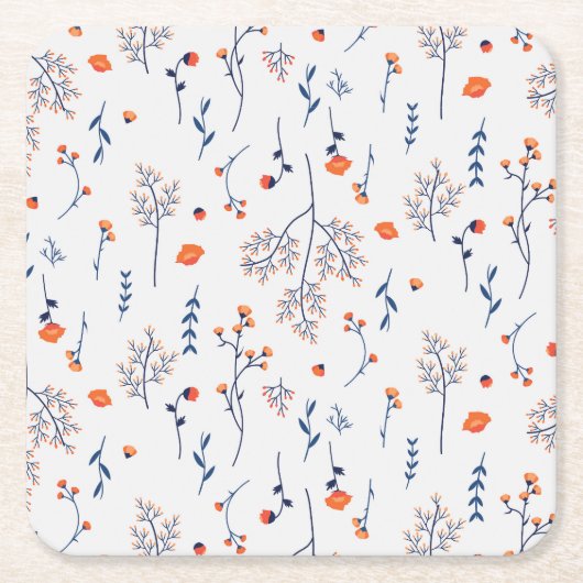 Hibiscus Waterverf Botanisch Bloeiend Naadloos Kartonnen Onderzetters (Voorkant)