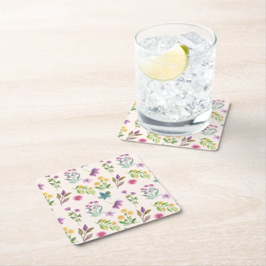 Hibiscus Waterverf Botanisch Bloeiend Naadloos Kartonnen Onderzetters (Insitu)