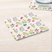 Hibiscus Waterverf Botanisch Bloeiend Naadloos Kartonnen Onderzetters (Schuin)